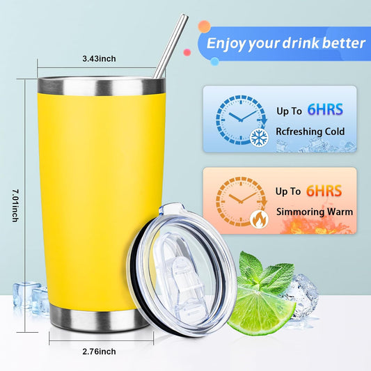 20oz Tumbler with Straw and Brush, Stainless Steel Vacuum Insulated tumbler, Double Wall Insulated Coffee Tumbler for Outdoor, Home, Travel,Office (Buff,4pcs)