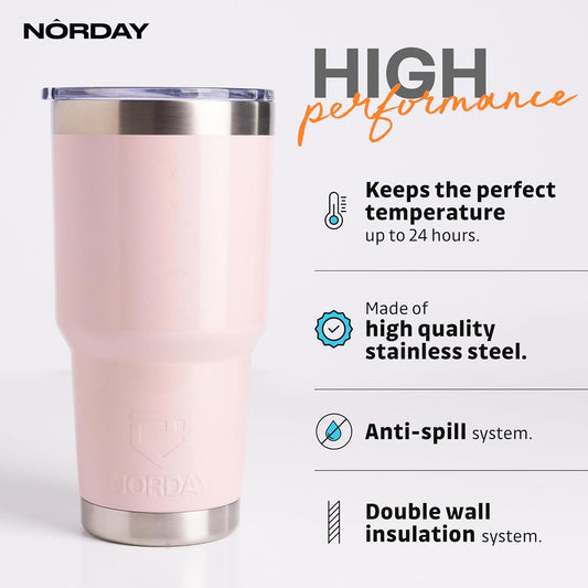 NORDAY | Tumbler with Lid - 30oz - Blush Glitter Insulated Tumbler - Stainless Steel Tumblers - Double Wall Insulated Travel Coffee Mug for Car Cup Holder - Keeps Temperature for 24hr - Anti Spill Lid