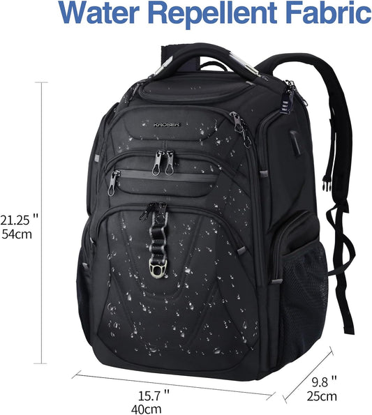 KROSER TSA Friendly Travel Laptop Backpack 18.4 inch XXXL Gaming Backpack Water-Repellent College Daypack Business Backpack with RFID Pockets & USB Port for Men/Women-Black