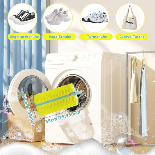 2Pcs Shoe Washing Machine Bags, Laundry Shoe Bags for Washer and Dryer, Sturdy Zipper with Hook Design, Reusable Washing Bag for Sneaker, Tennis, Fits All Shoe Types & Sizes, (Yellow 2 Packs)