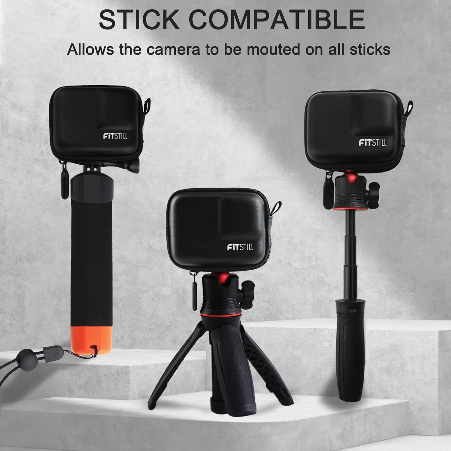 FiTSTILL Black PU Mini Carrying Case for Go Pro Hero 13 Black,Hard Shell Travel Storage Case for Hero 12/11/10/9/8/7/(2018)/6/5 DJI Osmo Action,AKASO,Campark,YI Action Camera and More