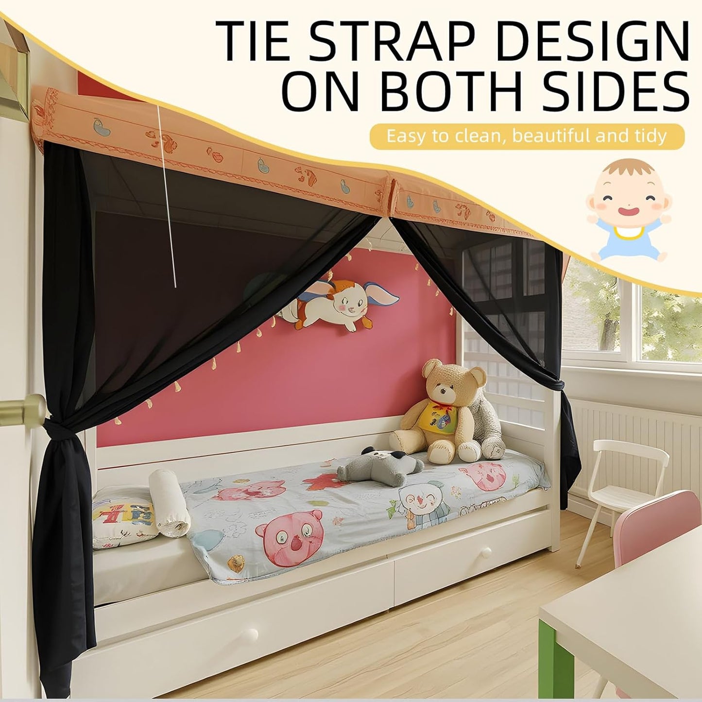 4 Corners Mosquito Net for Mosquiteros para Camas Bed Canopies Netting Bed Drapes Rectangular Mosquito Mesh for Camping Home Outdoor Travel(Black,L79 X W47 X H59 Inch,Opening)