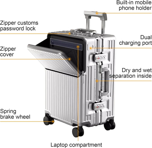 Zipperless Luggage, 22x14x9 Aviation Certified, Polycarbonate Aluminum Hardshell, Expandable Carry-On Luggage with Spinner Wheels, Hardshell Luggage, 20 Inch Cabin