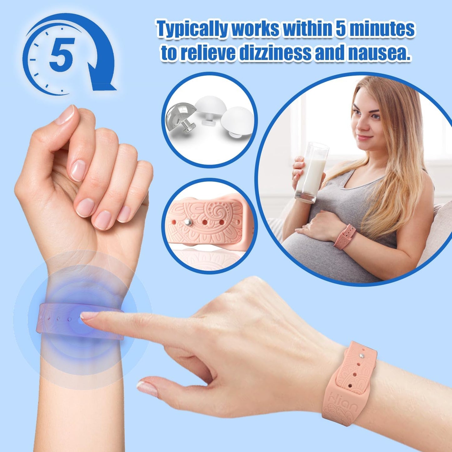 Hion Motion Sickness Bracelets Sea Sickness Wristbands for Motion Sickness/Morning Sickness/Pregnancy Nausea Anti Nausea Wristband Acupressure Nausea Bands Motion Sickness Bands(3Pairs-Beryl)