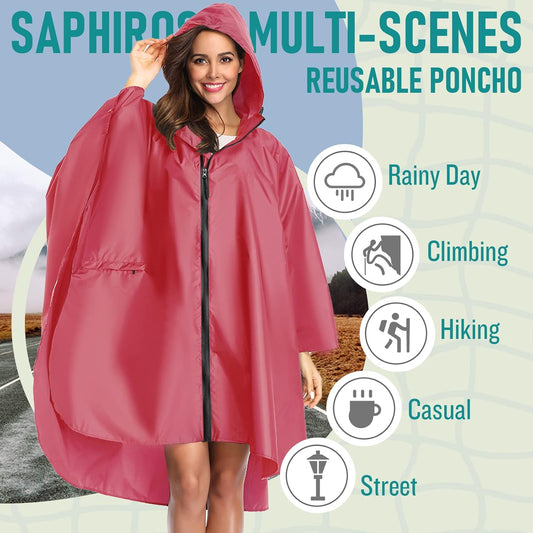 SaphiRose Unisex Rain Poncho Raincoat Hooded for Adults Women with Pockets