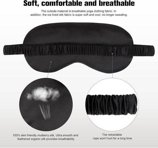 2Pack Silk Sleep Mask,IEKEODI Eye Mask for Sleeping,Elastic Blackout Eye Mask & Blindfold for Full Night's Sleep,Travel and Nap(Black+Purple)