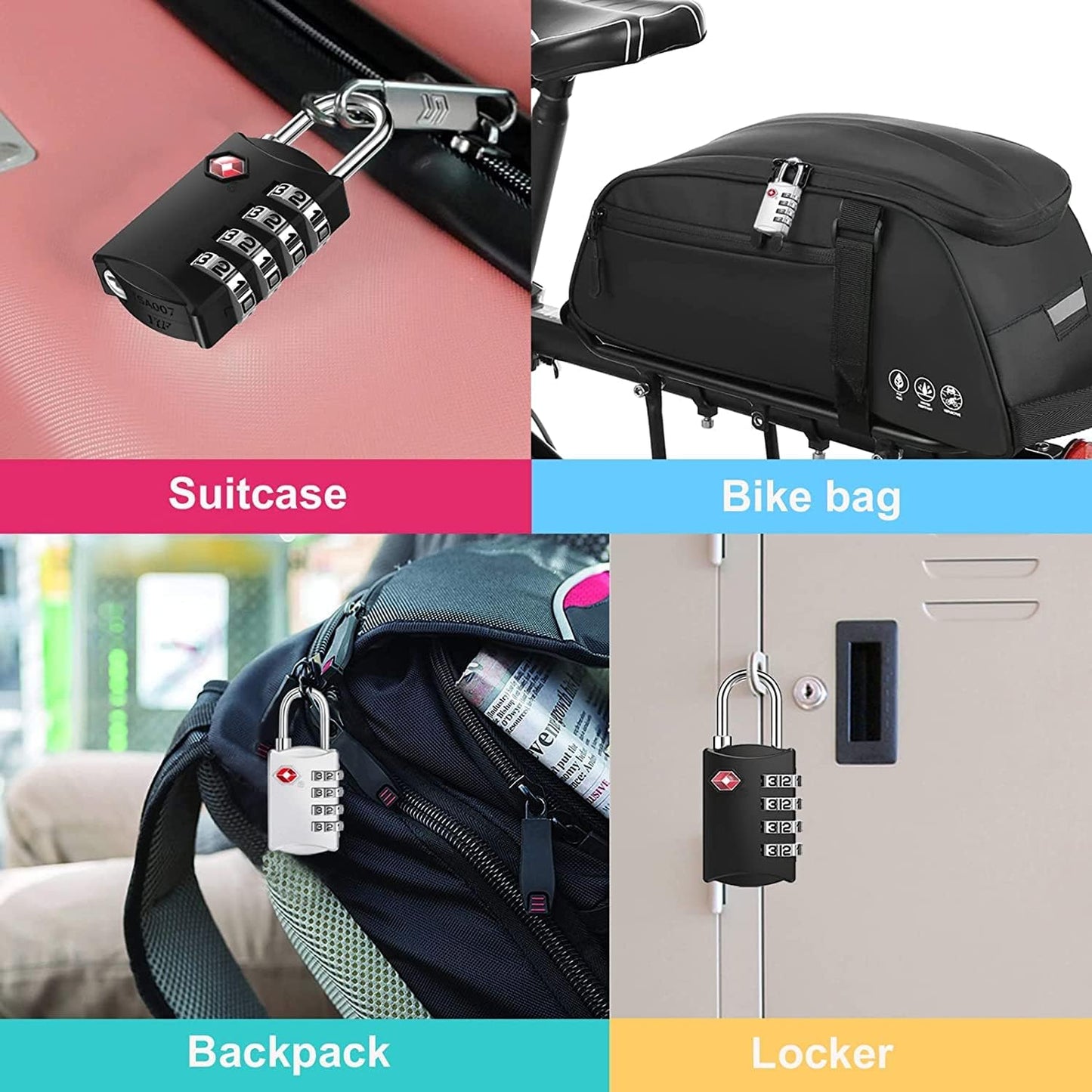 ZHEGE Travel Locks, TSA Approved Locks for Luggage, Baggage, 4 Digit Combination Zipper Padlocks for Backpack, Tent, Gym Locker (2 Pack, Black)
