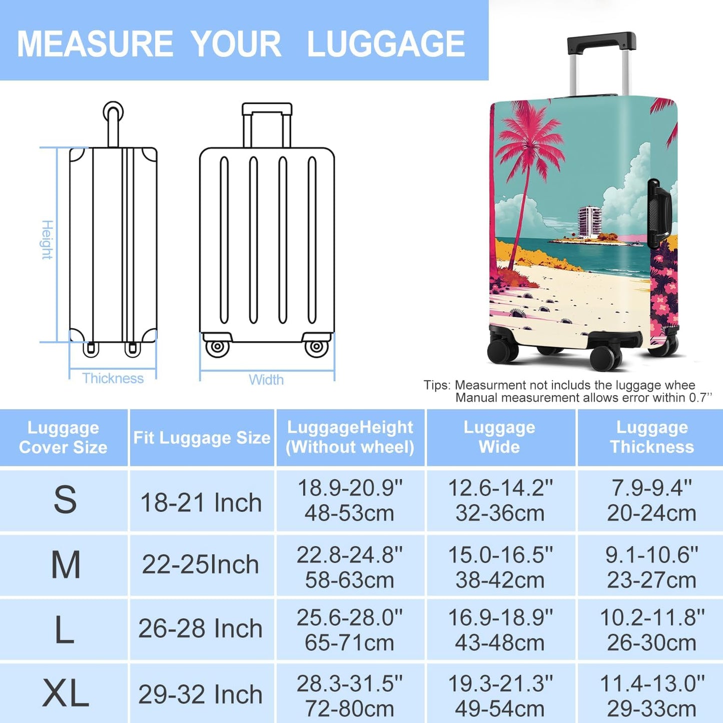 Luggage Cover Washable Suitcase Protector Anti-Scratch,Stretchable Fit for 20-34Inch Luggage Durable Travel Bag Cover with Zipper Closure (Beach, XL(fits 32-34Inch suitcase))