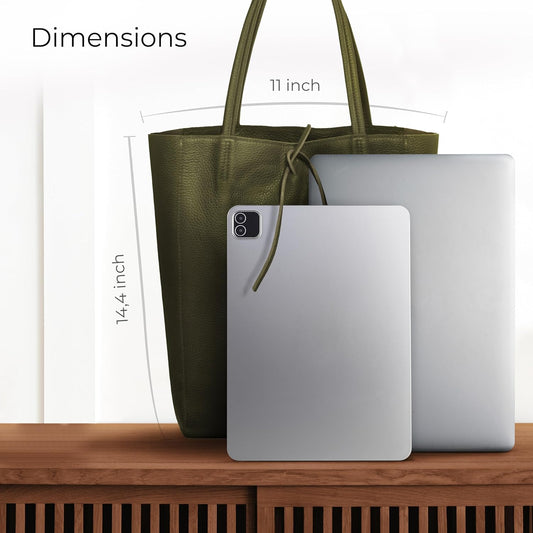 Italian Calf Leather Tote for Women with Zipper, Inner Pocket & Flat Base | Soft Unlined Shopper for Work & Travel