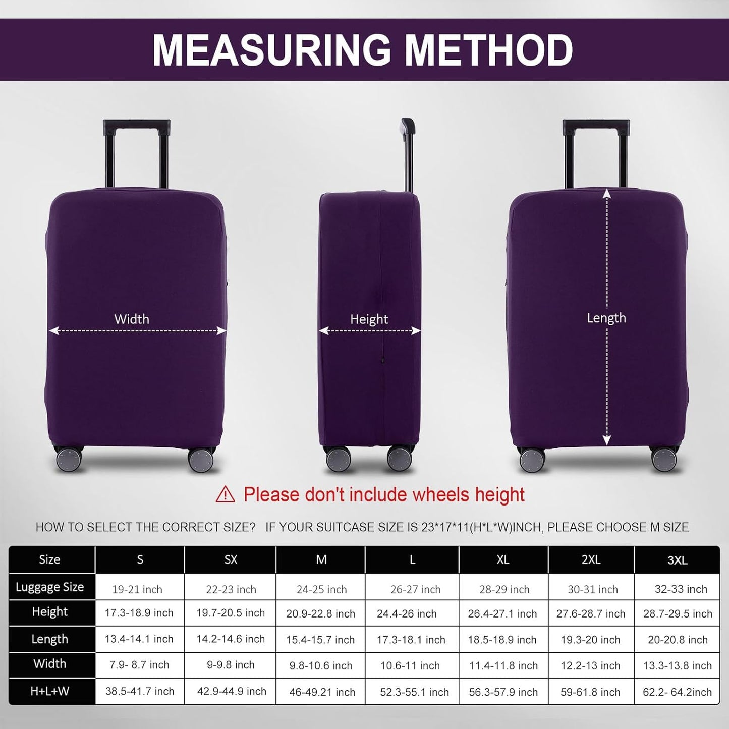 Travel Luggage Cover Suitcase Protector Scratch-Resistant Fit 19-31 Inch Suitcase, Not Included Suitcase (Purple, 2XL(30-31 inch))