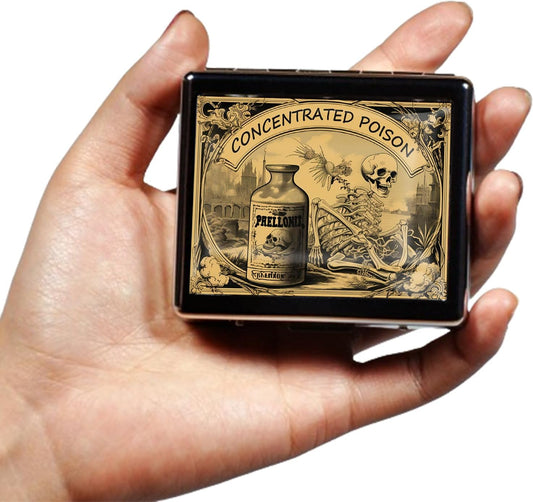 Silver Vintage Pill Box 7 Day Metal Pill Box with Mirror and 8 Compartments Cute Travel Pill Organizer for Purse (Halloween Label)
