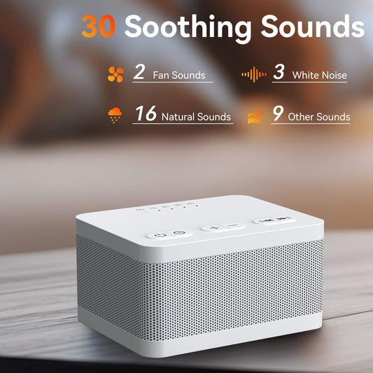 Sound Machine White Noise Machine with 30 Soothing Sounds 36 Levels Volume 5 Timers and Memory Function Effectively Blocks Noise Ideal Sleep Machine for Baby Kids Adults… (White)