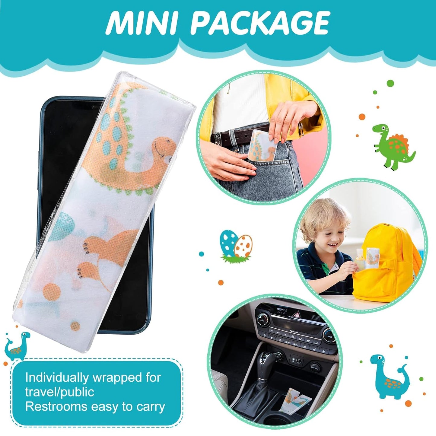 50 Packs Disposable Toilet Seat Covers Extra Large Individually Wrapped for Kids and Adults, Portable Non Slip Waterproof Potty Seat Covers for Toddlers Potty Training, Travel (Dinosaur)