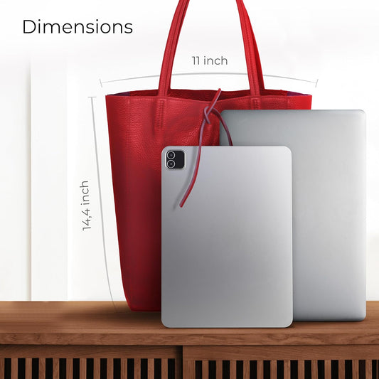 Italian Calf Leather Tote for Women with Zipper, Inner Pocket & Flat Base | Soft Unlined Shopper for Work & Travel
