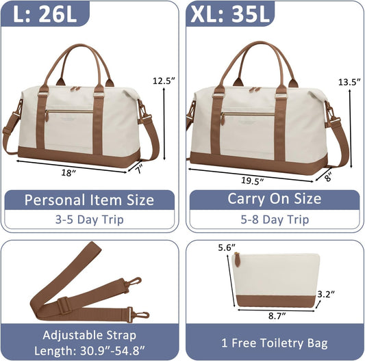 Travel Duffle Bag for Women, Weekender Bags, Hospital Bag for Labor Delivery, Lightweight Tote Duffel Overnight Bag with Luggage Sleeve, Airplane Travel Bags with Toiletry Bag, Large, Beige
