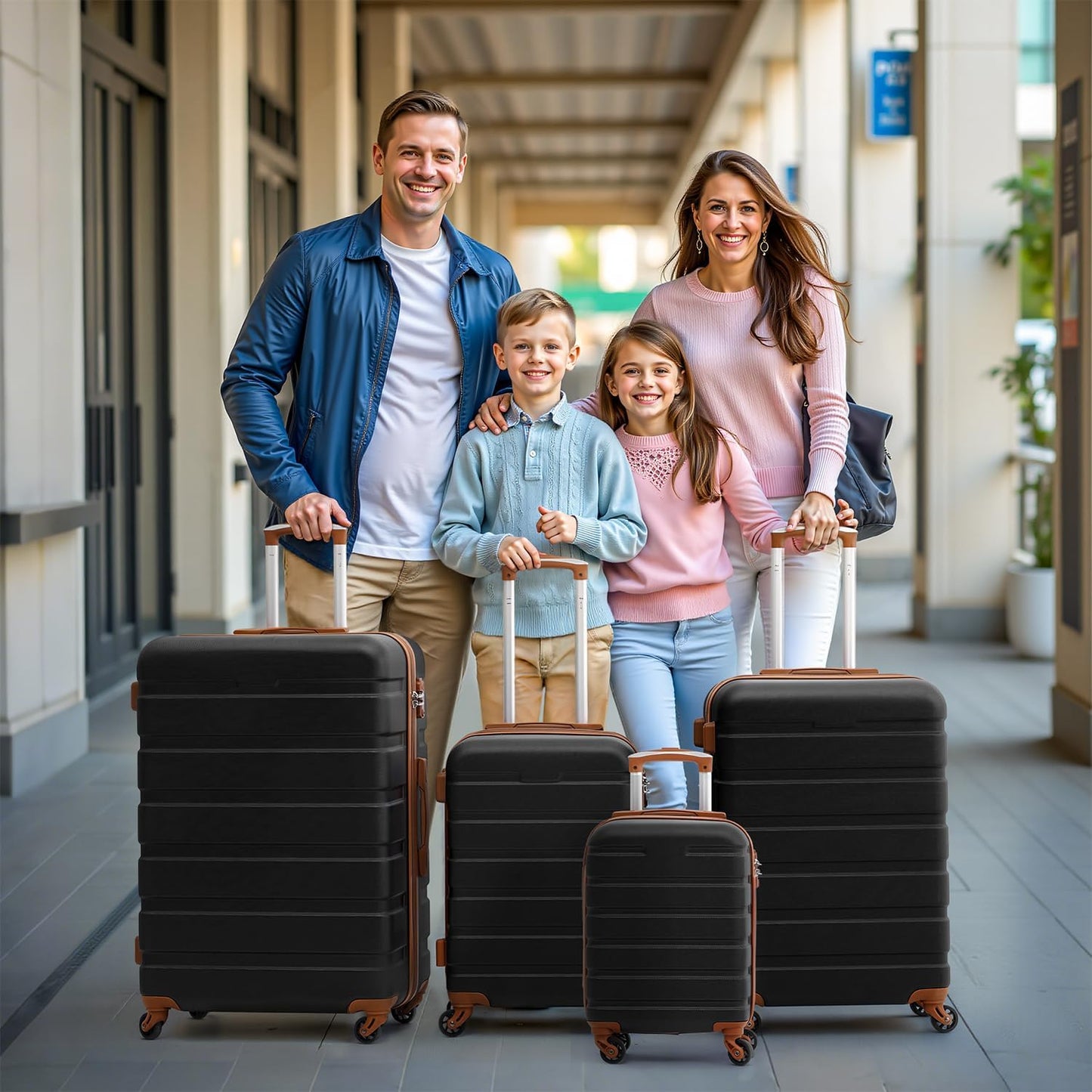 Coolife Luggage Suitcase Spinner Hardshell Lightweight TSA Lock (family set-sakura pink, 4 piece set(16in20in24in28in))