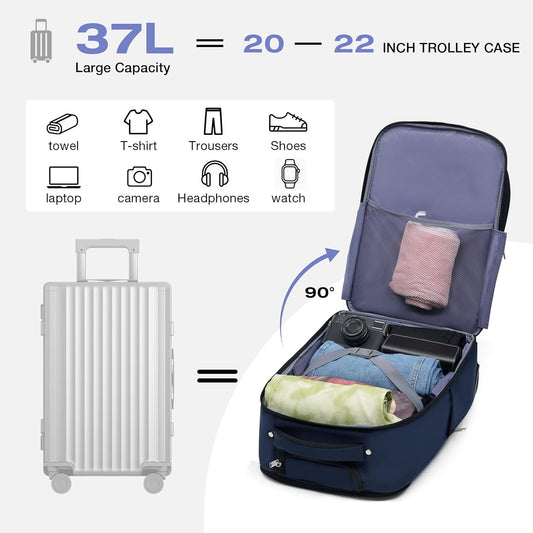 Rolling Backpack for Adults,17 Inch Waterproof Carry-on Backpack with Wheels, Wheeled Backpack Carry-on Luggage, Travel Backpack for Men Women, Trolley Laptop Backpack, Navy Blue Medium