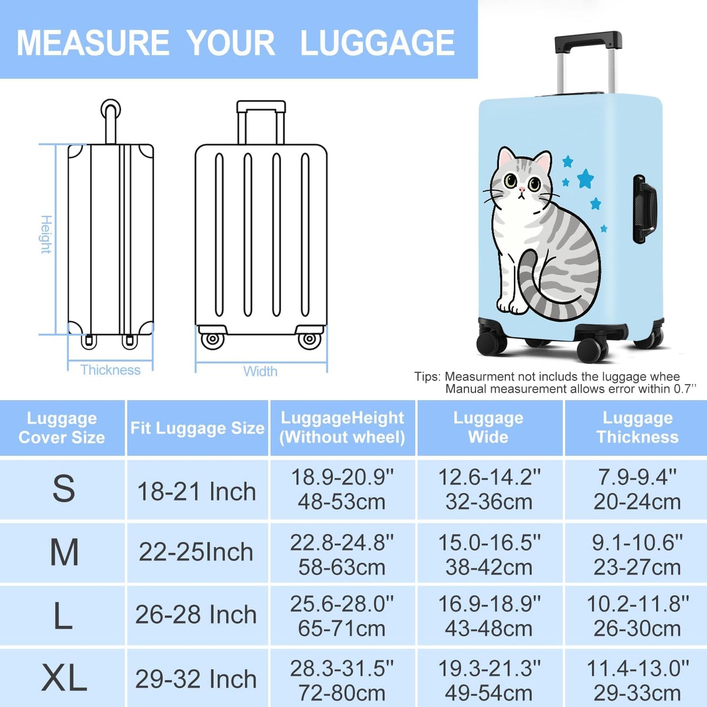 Luggage Cover Washable Suitcase Protector Anti-scratch Suitcase cover Fits 20-34 Inch Luggage (Cat, XL(32-34inch suitcase))