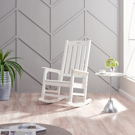 Psilvam Oversized Outdoor Rocking Chair, with 21" Wide Seat and 32" Tall Backrest, Pre-Assembled with Most Components for Effortless Installation (White)