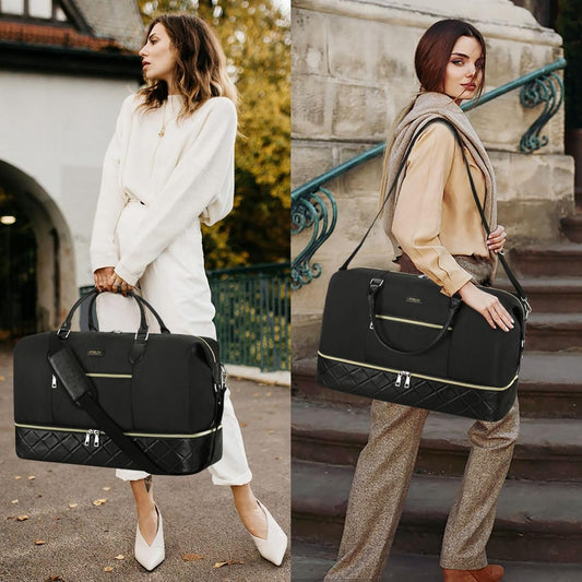 Weekender Bag for Women, Travel Duffel Bag Carry On Overnight Bag with Shoe Compartment Large Nylon Travel Weekend Tote Bag