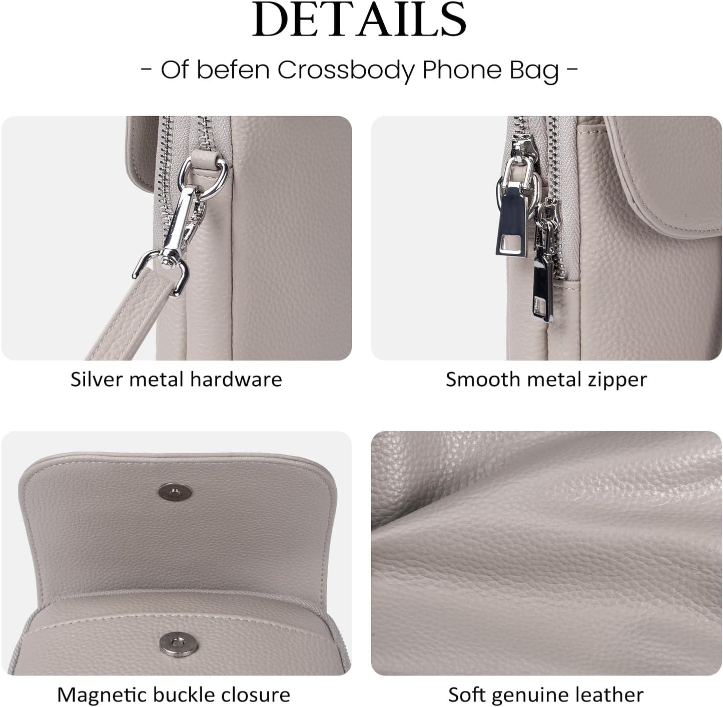 befen Genuine Leather Small Crossbody Bags for Women, Multi Pocket Cell Phone Crossbody Purse with RFID Blocking Card Slots
