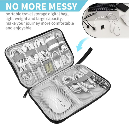 Electronics Organizer Travel Case,Electronic Accessories Storage Bag,Portable Waterproof Cable Organizer Bag,with 5 Cable Ties,for Travel,Work-Black