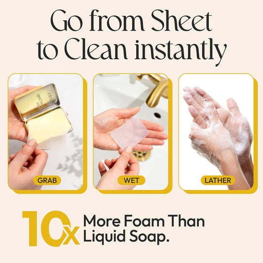 FOMIN - Antibacterial Paper Soap Sheets Tin for Traveling - (300 Sheets) Variety Pack (Unscented, Orange, Lemon) Portable Travel Hand Soap Sheets, Dissolvable Mini Camping Hand Soap for Hand Washing