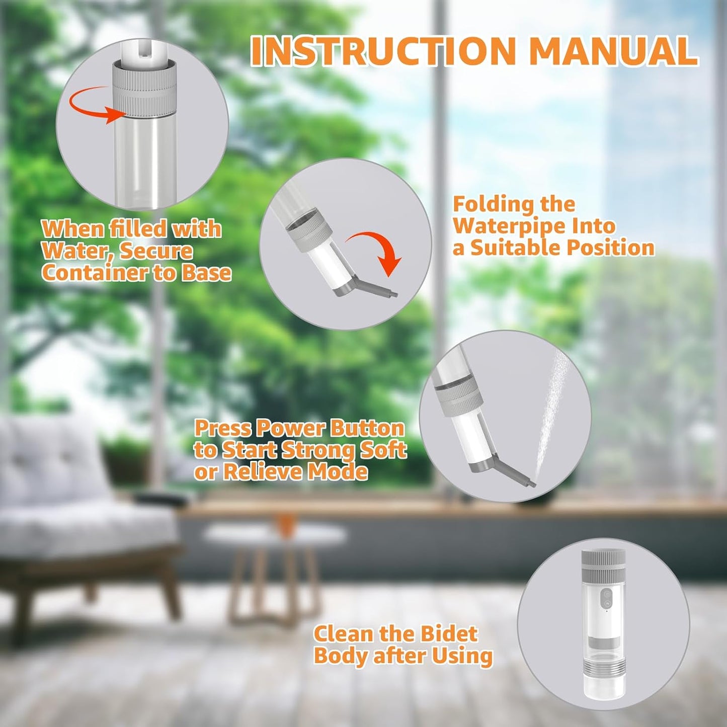 Portable Bidet for Travel, USB-C Rechargeable Handheld Sprayer with 525ml Expandable Water Tank, 3 Pressure Modes & 180° Rotatable Nozzle, IPX7 Waterproof Electric Bidet for Personal Hygiene