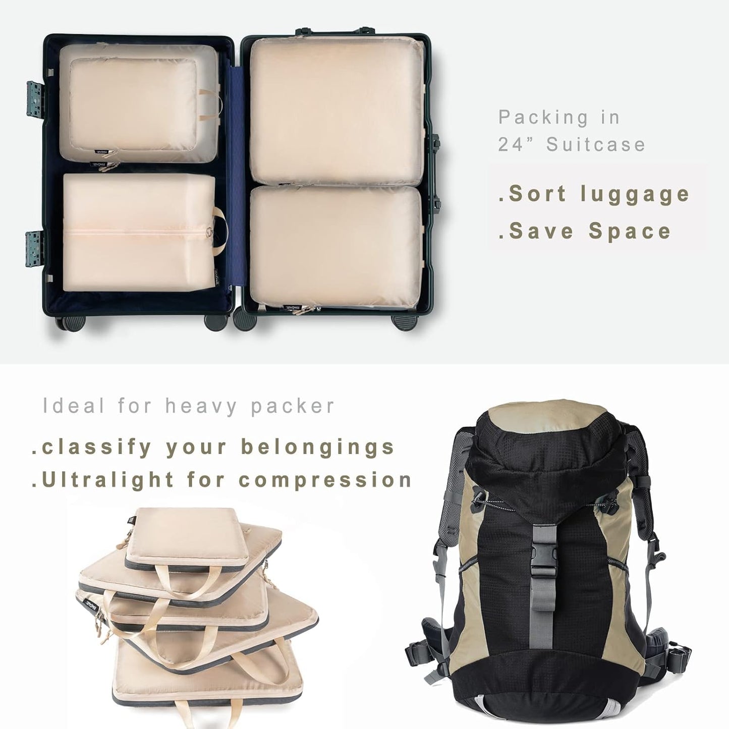 BAGAIL 6 Set Ultralight Compression Packing Cubes Packing Organizer for Travel Accessories Luggage Suitcase Backpack
