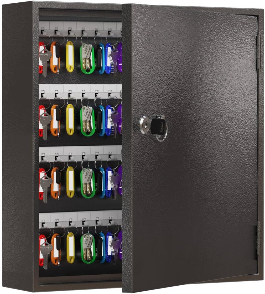 WeHere Key Lock Box for 120 Keys, Wall Mount Key Cabinet with Color Key Tags, Steel Key Storage Box with Lock, Key Holder Organizer for Home, Office, Apartment, Property Management