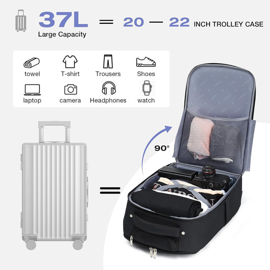 Rolling Backpack for Adults,17 Inch Waterproof Underseat Carry On Luggage, Wheeled Carry-on Luggage, Travel Backpack for Men Women, Trolley Laptop, Black Medium