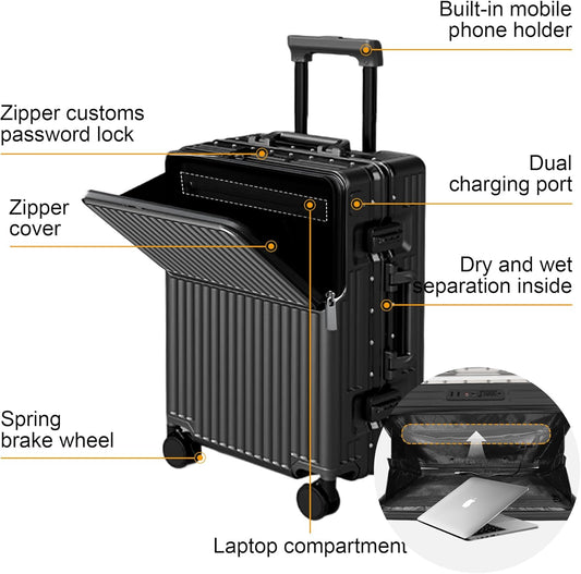 Hard Shell Luggage 24 Inch Travel Luggage, Carry-On Luggage Spinner TSA with Lid, ABS Aluminum Frame,Lightweight Travel Luggage 20'' 24'' 26''Carry-On (upgraded black, 24 inch)