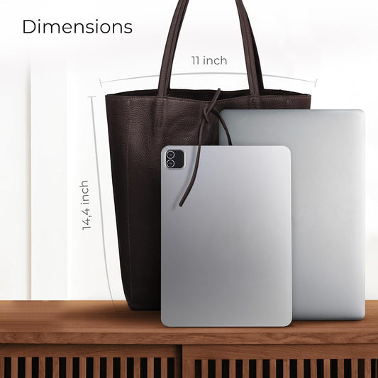Italian Calf Leather Tote for Women with Zipper, Inner Pocket & Flat Base | Soft Unlined Shopper for Work & Travel