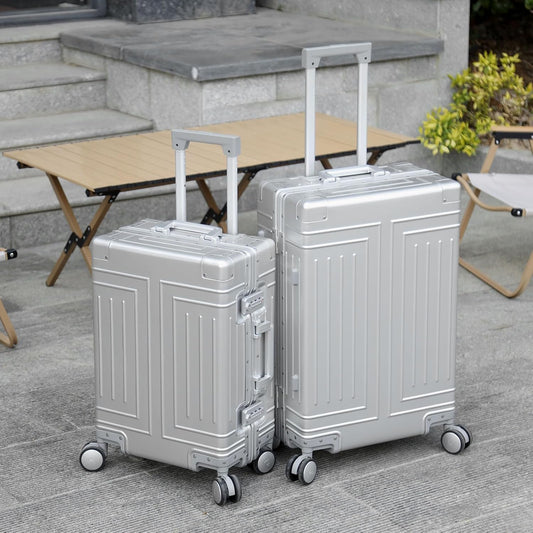All Aluminum Magnesium 20/26 Luggage Set,Cut from Whole Aluminum Sheet,22x14x9 Airline Approved ,(3rd Generation,Premium Magnesium Metal zipperless suitcase ) (silvery, 20in+26in)