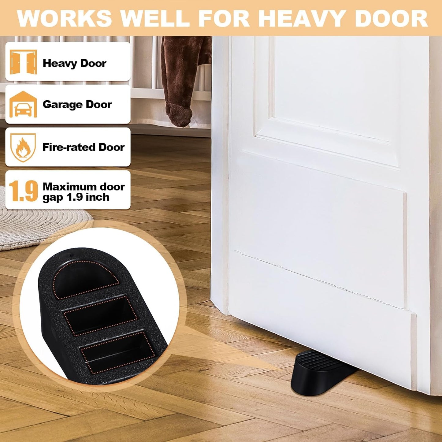 Frienda 4 Pack Large Door Stoppers Heavy Duty Rubber Stopper for Bottom of Door Wedge Stopper for Home Office (Black)