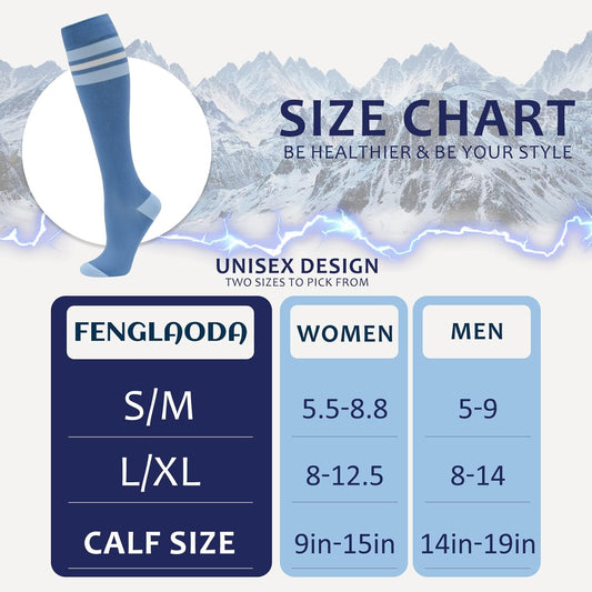 fenglaoda 8 Pairs Compression Socks for Men & Women 20-30 mmHg Knee High Nurse Pregnant Running Medical and Travel Athletic
