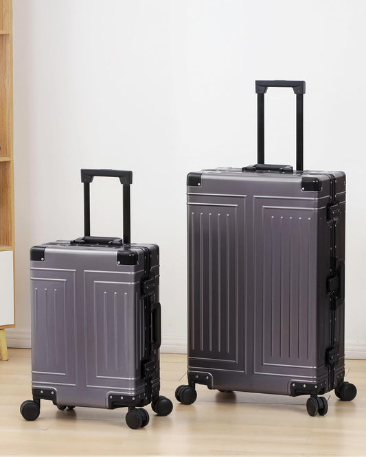 All Aluminum 20/28 Luggage Set,Cut from Whole Aluminum Sheet,22x14x9 Airline Approved ,(3rd Generation,Premium Metal zipperless suitcase ) (grey, 20+28inch)
