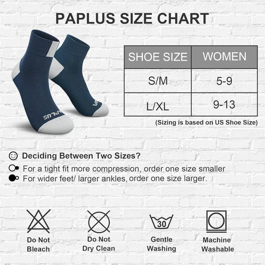 PAPLUS Ankle Compression Socks for Women 6 Pairs, Running Athletic Socks with Arch Support,Plantar Fasciitis Socks