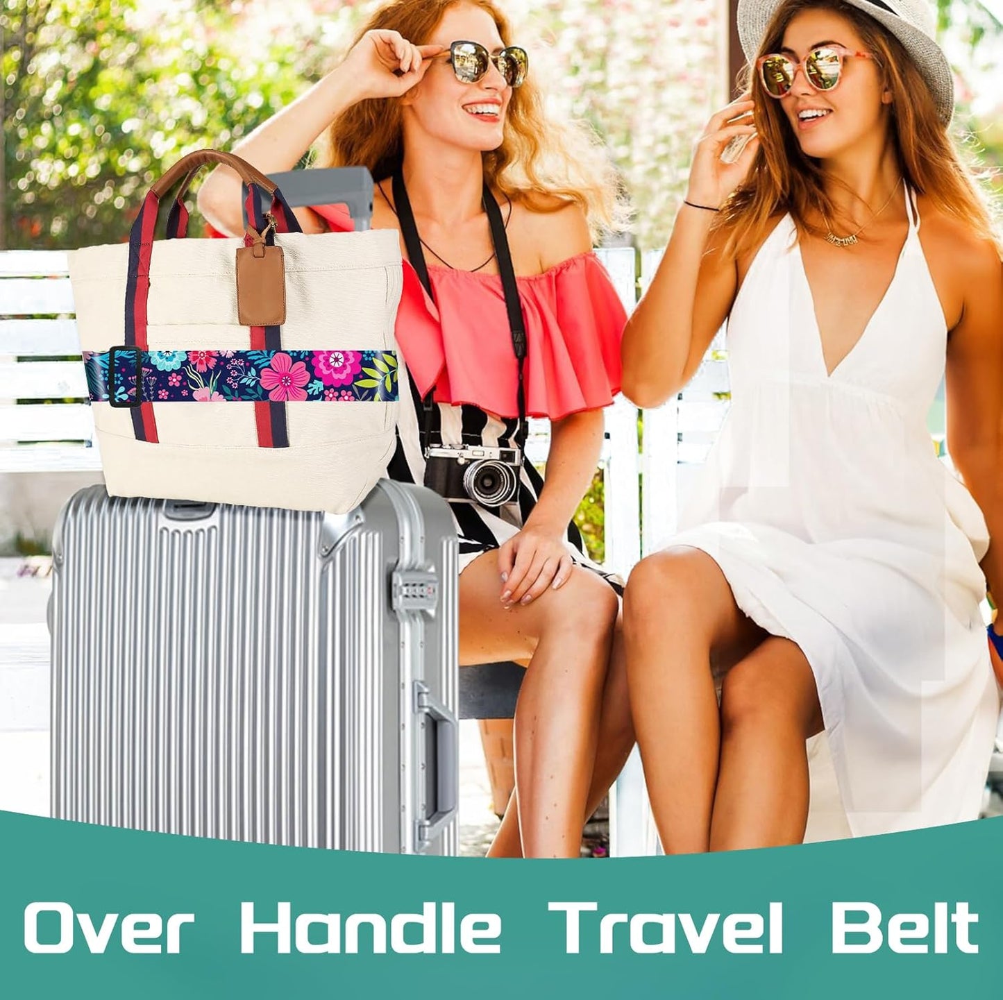 Slohif Luggage Straps for Suitcases Travel Belt Accessories Luggage Connector Identifiers Over Handle with Buckle Unique Nylon Adjustable Strap for Sleeping Bag Car Seat Flower (2 Pack)