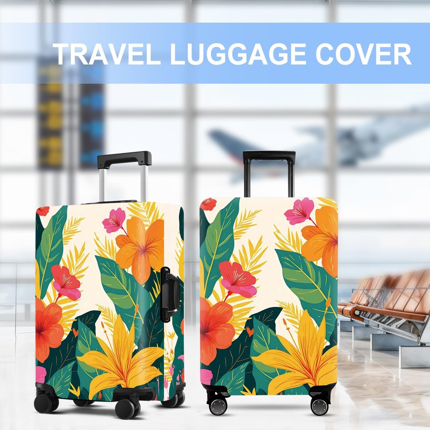 Luggage Cover Washable Suitcase Protector Anti-Scratch,Stretchable Fit for 20-34Inch Luggage Durable Travel Bag Cover with Zipper Closure (Flower, M(fits 24-26Inch suitcase))