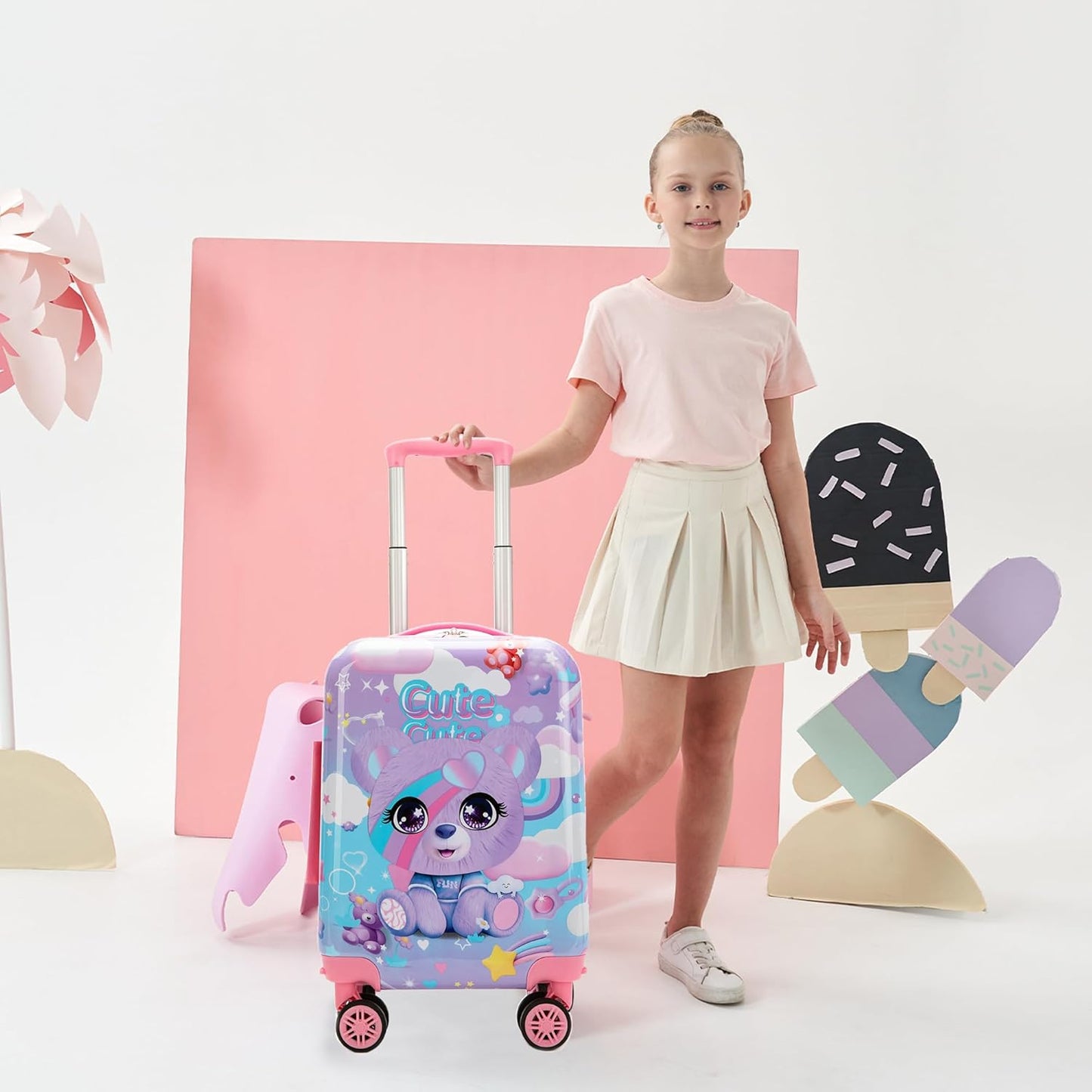 Kids Suitcase Set for Girls Hardside Luggage with Spinner Wheels 2 Piece 16inch Toddler Suitcase for Girls Travel Carry on Luggage Airline Approved