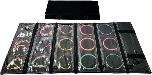 Travel Jewelry Roll Bag Portable Organizer Pouch With Grids&PVC Cover Storage Bags for Necklace, Bracelet, Bracelet,Ring, Badge, Pendant
