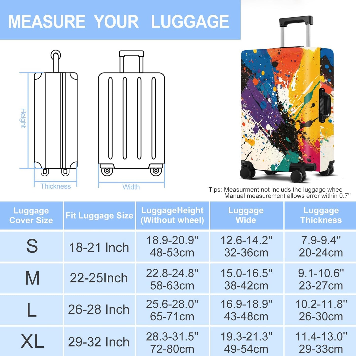 Luggage Cover Washable Suitcase Protector Anti-scratch Suitcase cover Fits 20-34 Inch Luggage (Watercolor, L(28-30inch suitcase))