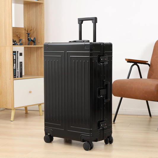 All Aluminum Carry On Luggage,Cut from Whole Aluminum Sheet,22x14x9 Airline Approved ,(3rd Generation,Premium Metal zipperless suitcase ) (black, 28inch)