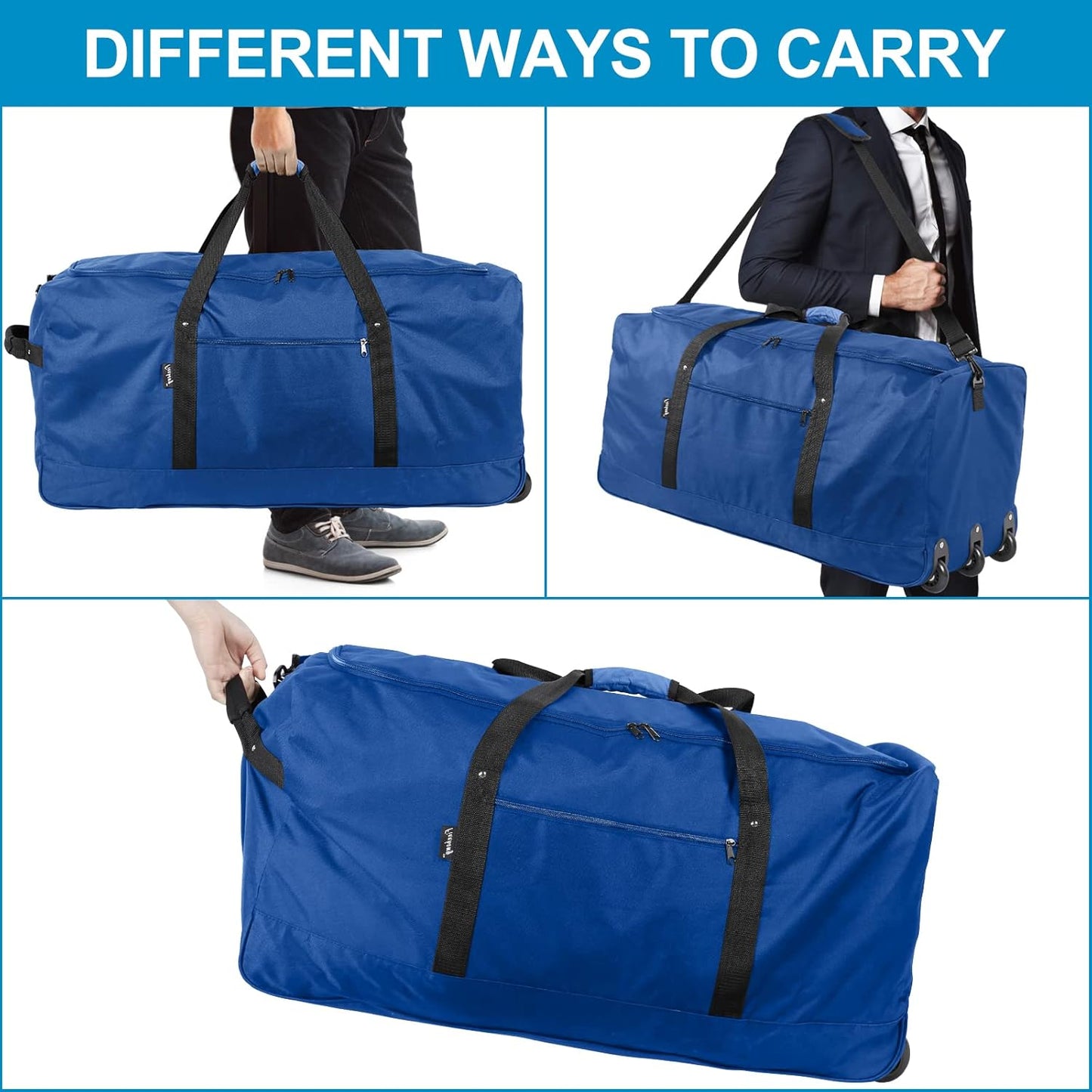 Finnhomy 120L Foldable Rolling Duffel Bag with 3 Wheels, Light Weight Travel Duffel bag with Large Loading Capacity, 32 inch Rolling Duffel bag with Shoulder Strap for Travel Camping Sports