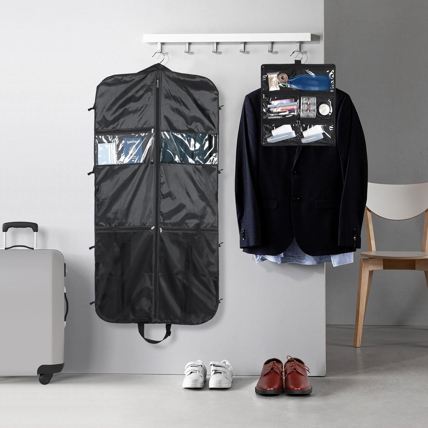Zilink Heavy Duty Garment Bags for Travel with Accessory Pouch Carry on Suit Bags for Men Travel Convertible Hanging Suit Cover Bags for Women for Suit Shirts Coats Dresses, Black