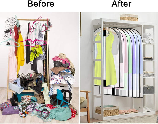 Pwsap 12 Pack Breathable Clothes Covers with Zip, Hanging Garment Covers Bags Dress Bag Covers Moth-Proof Mens Suit Storage Bag Dust Cover for Wardrobe Storage and Travel(Clear)