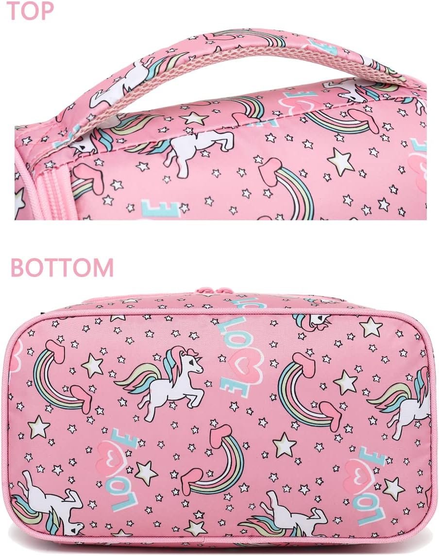 FlowFly Double Decker Cooler Insulated Lunch Bag Large Tote for Boys, Girls, Men, Women, With Adjustable Strap (Red-Unicorn)
