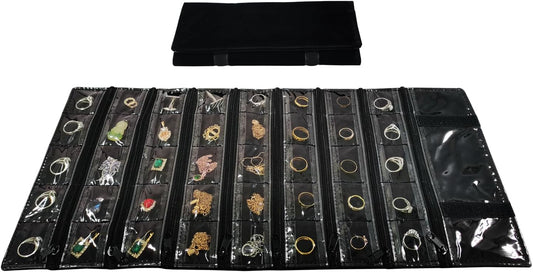 Travel Jewelry Roll Bag Portable Organizer Pouch With Grids&PVC Cover Storage Bags for Necklace, Bracelet, Bracelet,Ring, Badge, Pendant