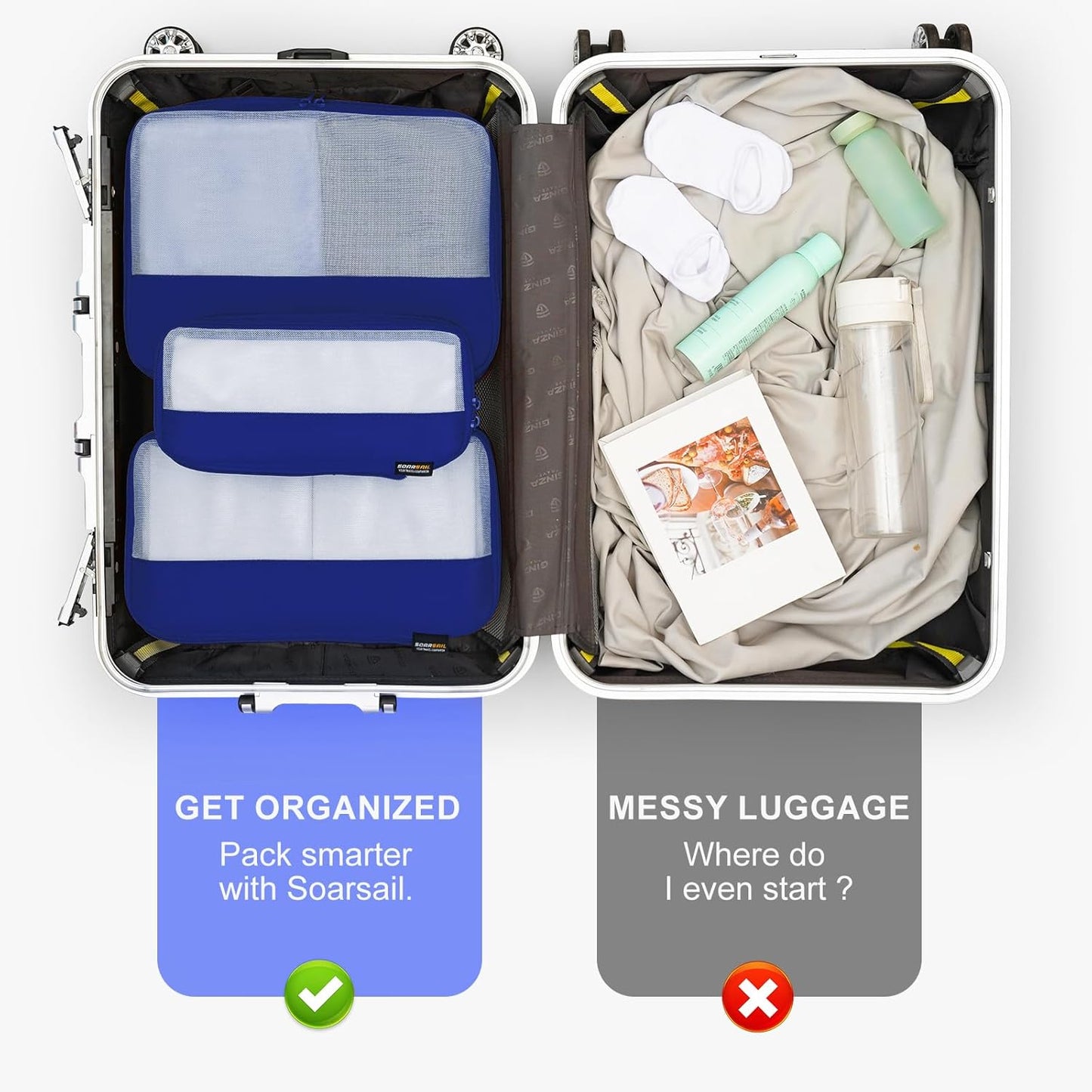 6 Set Compression Packing Cubes for Travel Essentials, Luggage Organizers for Suitcases (Dark Blue)